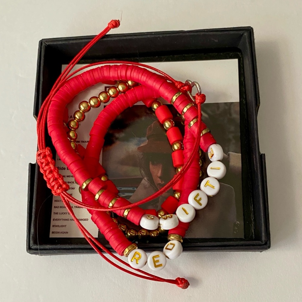 Taylor Swift Eras Tour Lot Of 5 Friendship Bracelets “Red” Era Swifties Gold